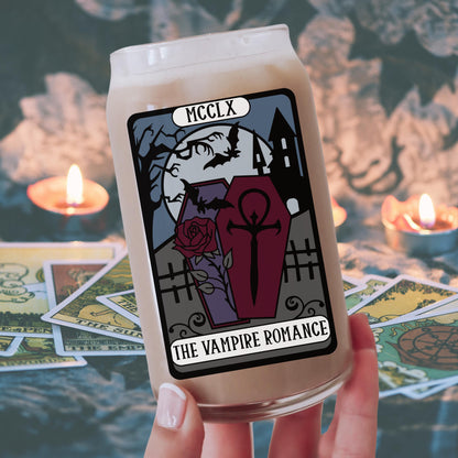 Vampire Romance Bookish Tarot Card Glass | Spooky Reader Iced Coffee Cup | Twilight Fan Gifts | Halloween Witchy Vibes | Reading Accessories