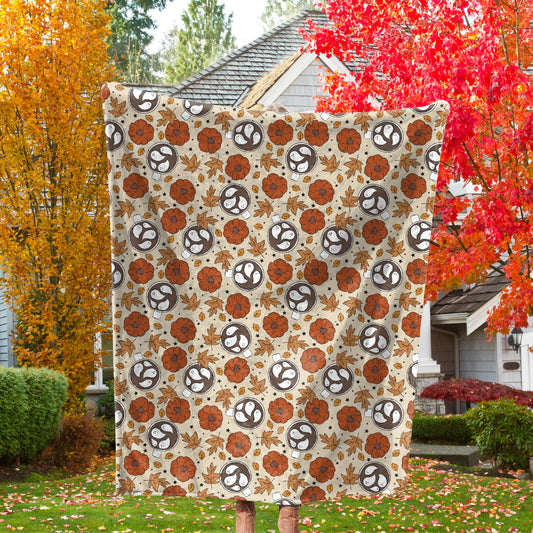 Spooky Cute Fall Throw Blanket | Pumpkins and Ghosts Plush Throw | Fall Home Decor | Ghostie Autumn Leaves and Pumpkins | Halloween Lover