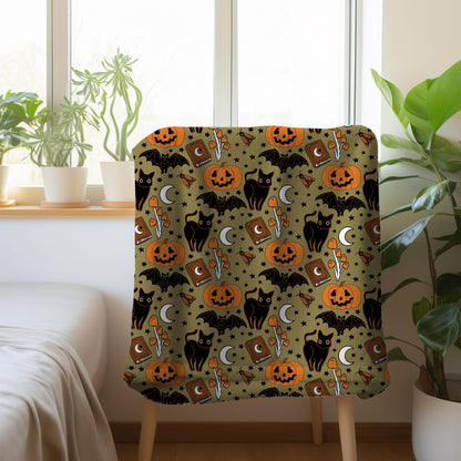 Spooky Cute Vintage Black Cat Throw Blanket | Classic Halloween Decor | Cozy Dark Cottagecore | Fall and Autumn Lover | Black Cat Mom Gifts