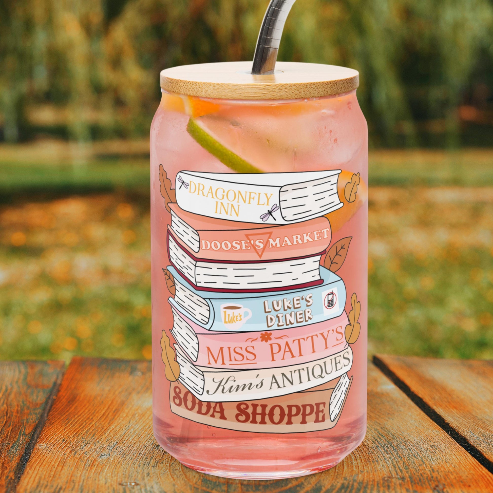 Stars Hollow Book Stack Iced Coffee Glass | Gilmore Girls Season Coffee Cup | Cozy Fall and Autumn Lover Gifts | Luke, Lorelei, Rory TV Show