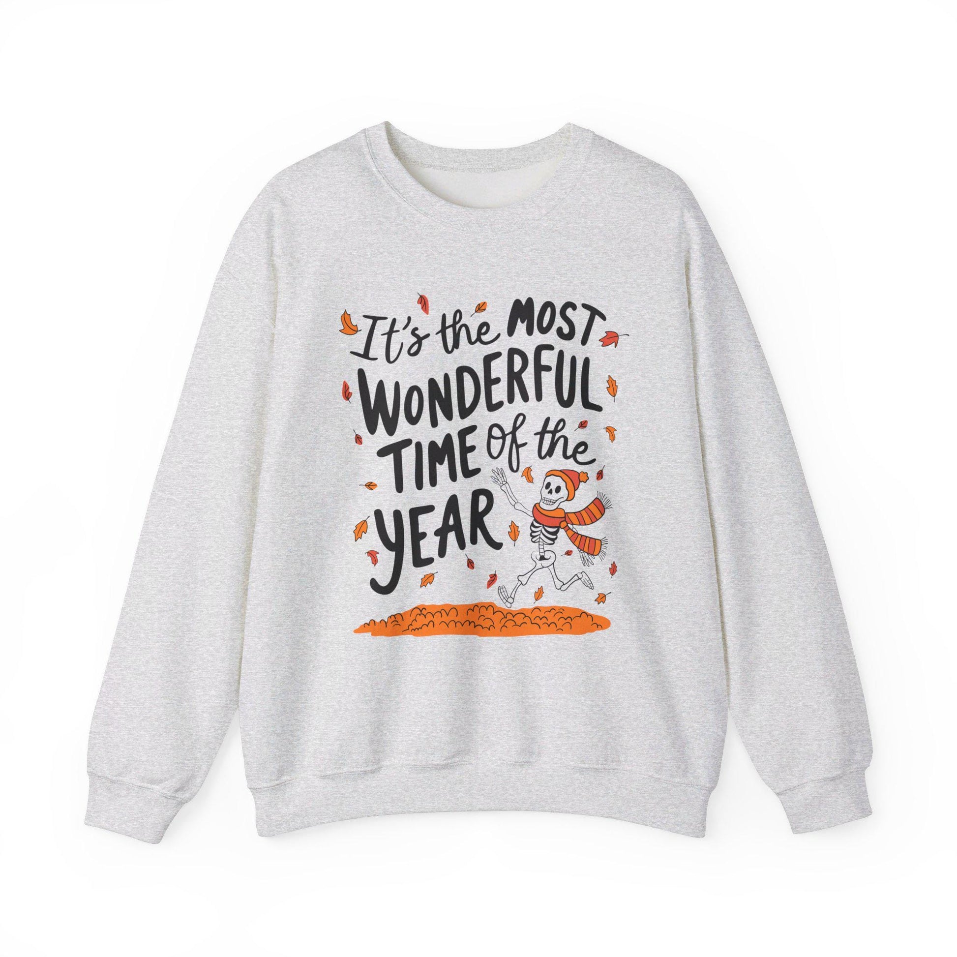 Most Wonderful Time Cute Fall Lover Sweatshirt, Halloween Obsessed Crewneck, Autumn Leaves Pumpkin Spice, Skeleton Spooky Season Gift