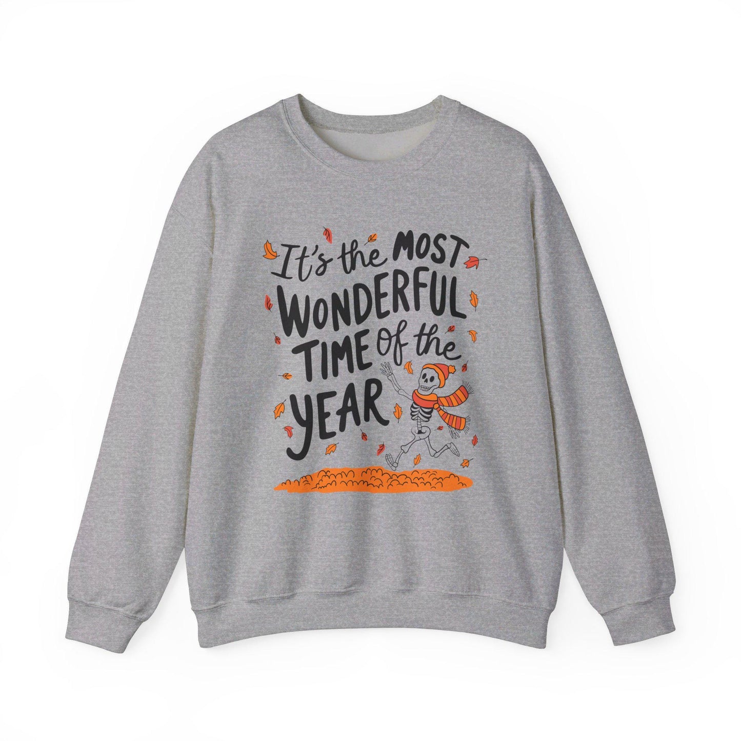 Most Wonderful Time Cute Fall Lover Sweatshirt, Halloween Obsessed Crewneck, Autumn Leaves Pumpkin Spice, Skeleton Spooky Season Gift