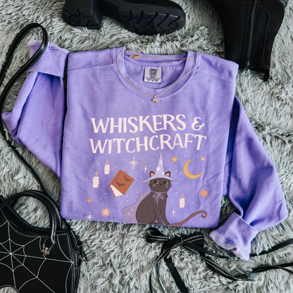 Whiskers and Witchcraft Book Club Crewneck - Witchy Bookish Halloween Comfort Colors Sweatshirt