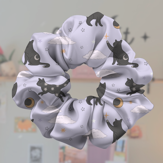 Lunar Cat Celestial Satin Scrunchie