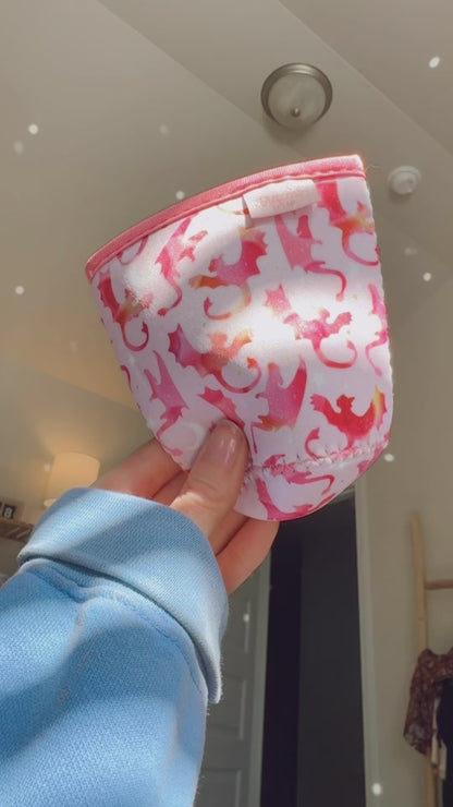 Pink Dragon Rider Iced Coffee Sleeve, Bookish Drink Accessories
