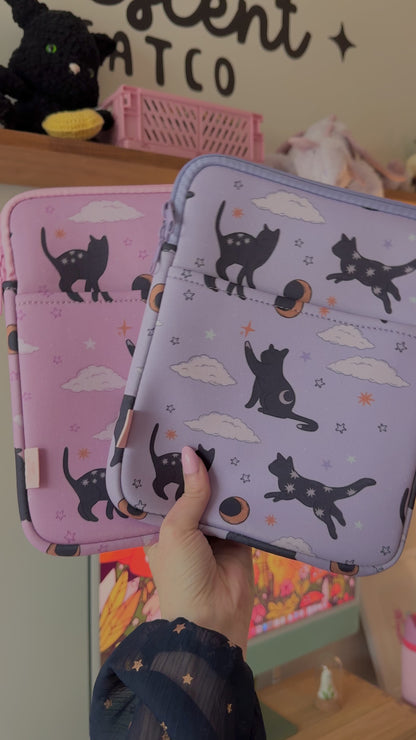 Lunars Cat Book & Kindle Pouch, Medium E-Reader Zip up Book Sleeve