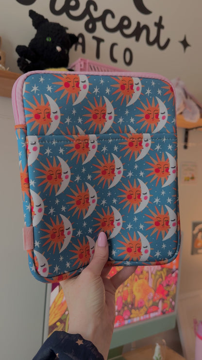 Celestial Sun & Moon Book & Kindle Pouch, Medium E-Reader Zip up Book Sleeve