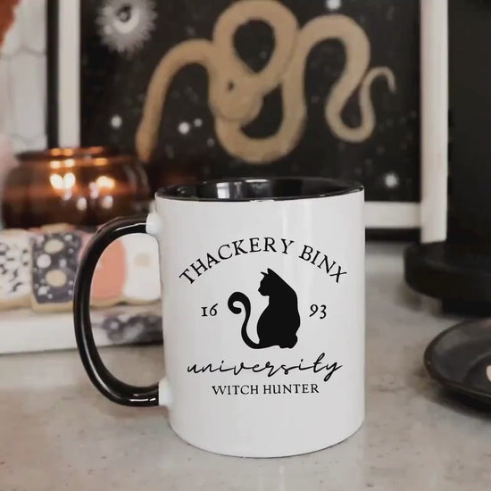 Binx Halloween Coffee Mug | Witch Hunting University | Witchy Black Cat Mug | Halloween Lover Gifts | Spooky Season Cup | Hocus Pocus Mug