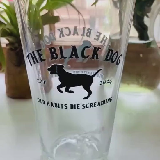 The Black Dog Beer Pint Glass | Taylor TTPD Bar Glassware | Torture Poet Swift Merch | Old Habits Die Screaming | Black Dog Bar Glass