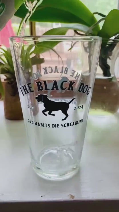 The Black Dog Beer Pint Glass | Taylor TTPD Bar Glassware | Torture Poet Swift Merch | Old Habits Die Screaming | Black Dog Bar Glass