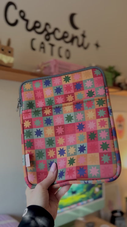 Patchwork Starburst Book & Kindle Pouch, Medium E-Reader Zip up Book Sleeve