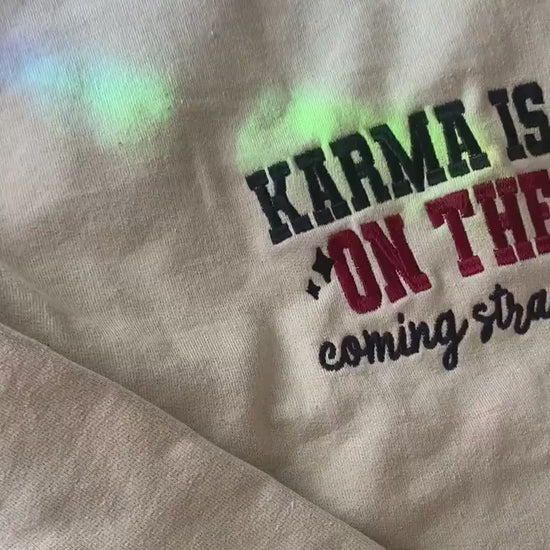 Karma is the Guy on the Chiefs Embroidered Sweatshirt | Taylor and Travis Merch |  87 Super bowl Sweatshirt | Girly Fall Game Day Outfit