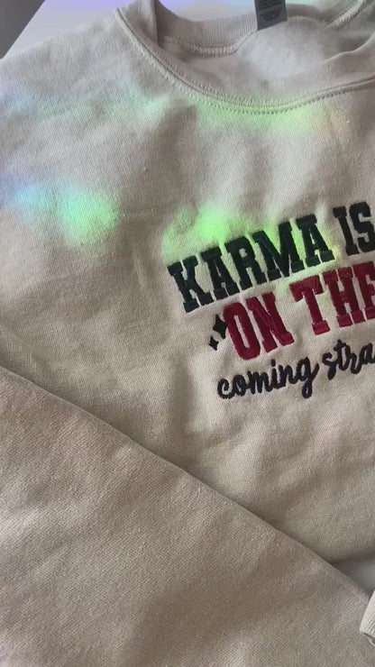 Karma is the Guy on the Chiefs Embroidered Sweatshirt | Taylor and Travis Merch |  87 Super bowl Sweatshirt | Girly Fall Game Day Outfit