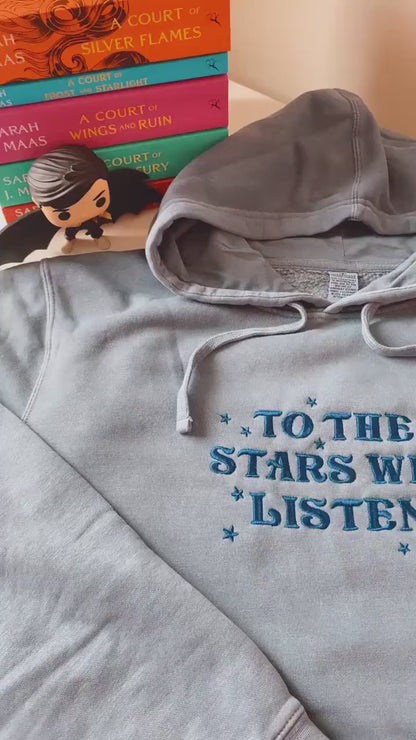 Officially Licenced To the Stars Who Listen ACOTAR Embroidered Premium Hoodie | SJM Bookish Fan Gift | Rhys Feyre Velaris Nigh Court Merch