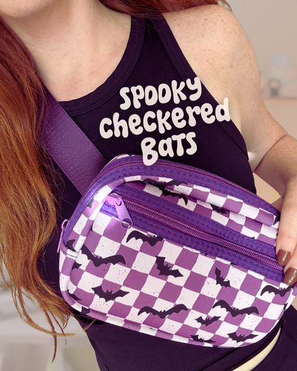 Spooky Checkered Bats Crossbody Bag