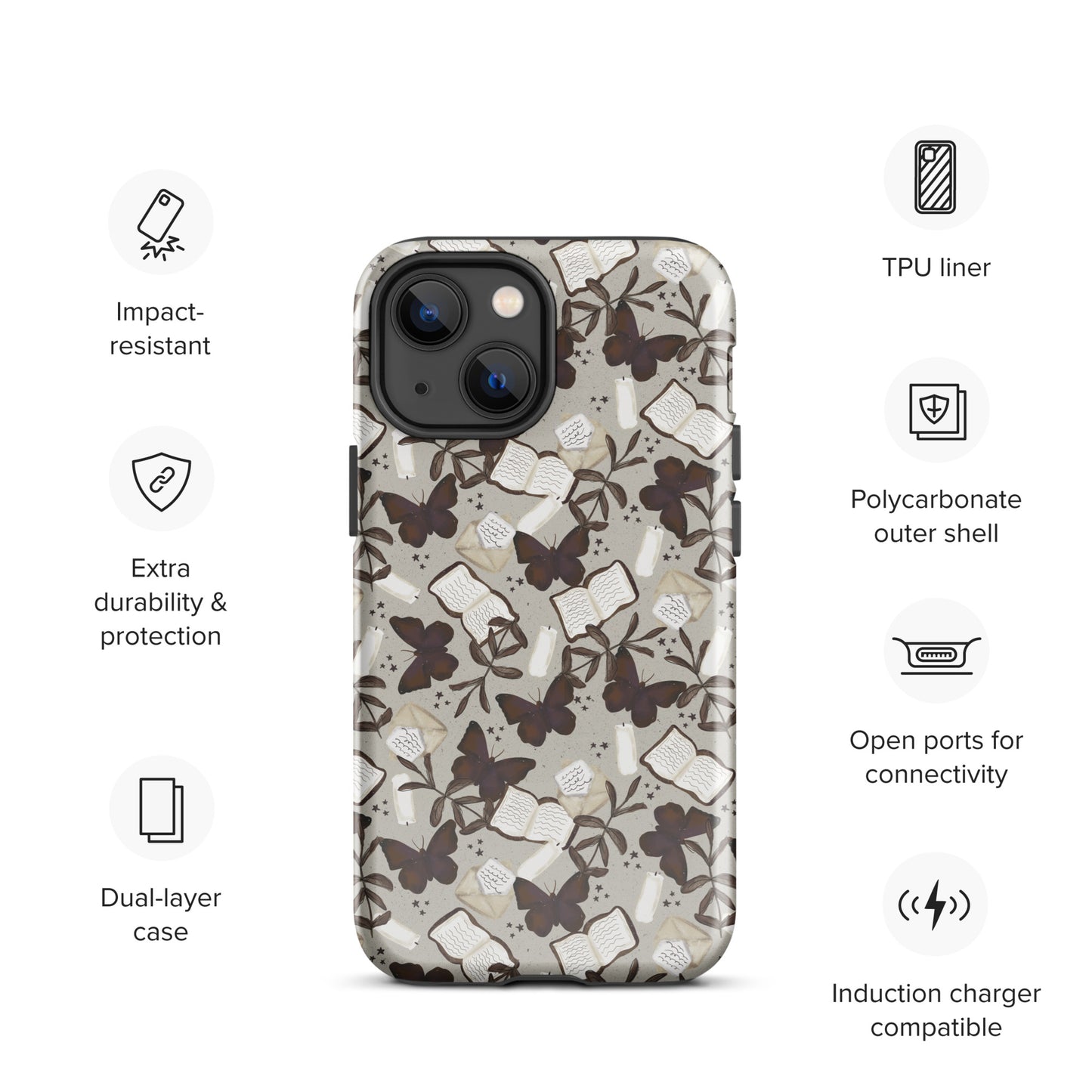 Dark Academia Bookish Moth Tough Case for iPhone