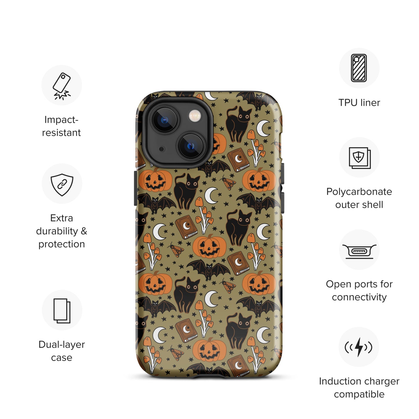 Vintage Halloween Spooky Black Cat and Pumpkin Tough Case for iPhone