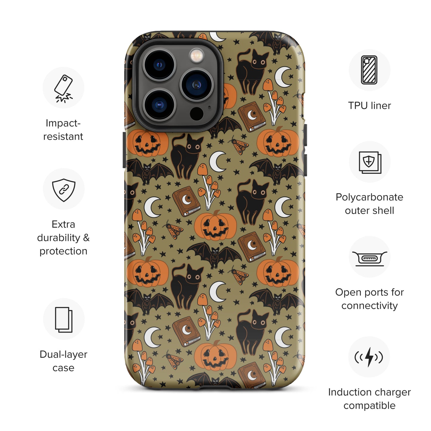 Vintage Halloween Spooky Black Cat and Pumpkin Tough Case for iPhone