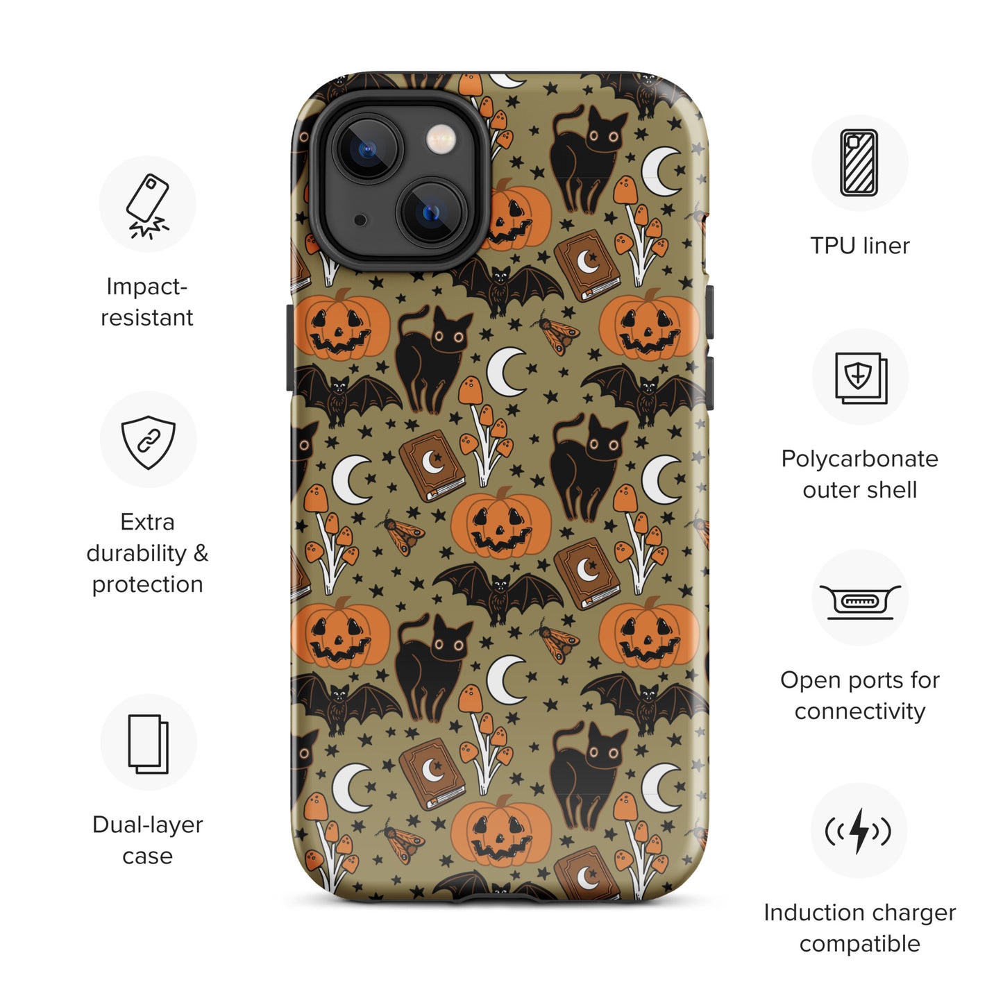 Vintage Halloween Spooky Black Cat and Pumpkin Tough Case for iPhone