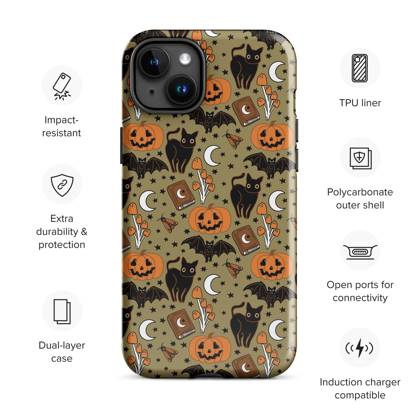 Vintage Halloween Spooky Black Cat and Pumpkin Tough Case for iPhone