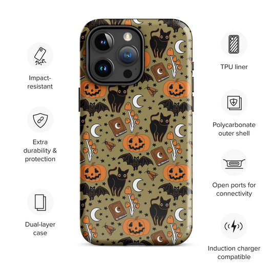 Vintage Halloween Spooky Black Cat and Pumpkin Tough Case for iPhone