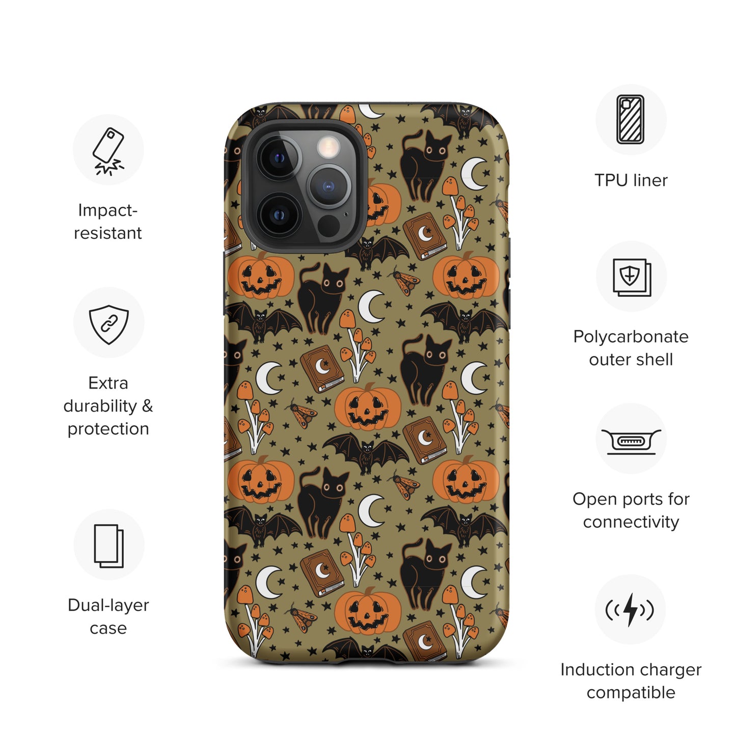 Vintage Halloween Spooky Black Cat and Pumpkin Tough Case for iPhone