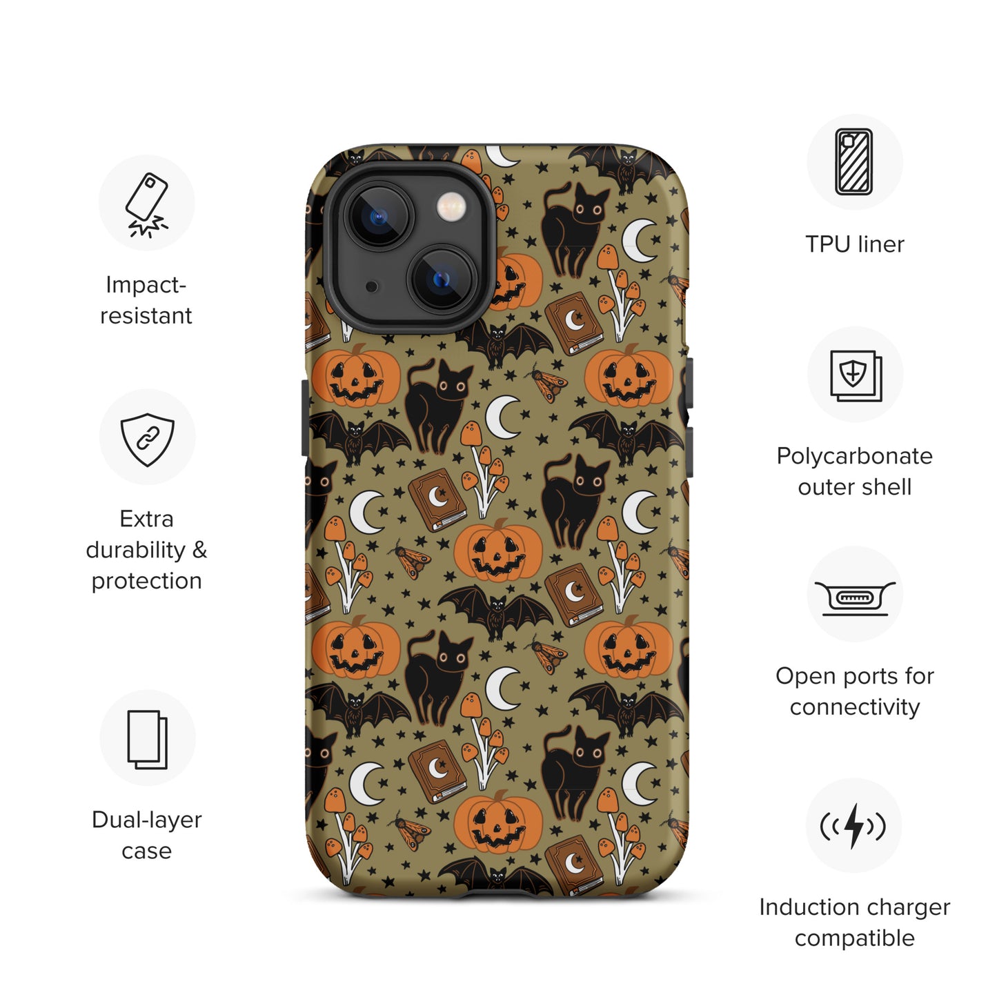 Vintage Halloween Spooky Black Cat and Pumpkin Tough Case for iPhone