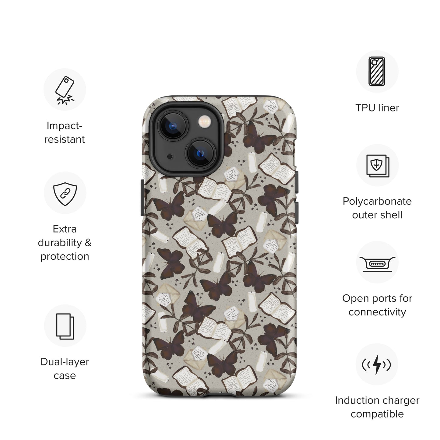 Dark Academia Bookish Moth Tough Case for iPhone