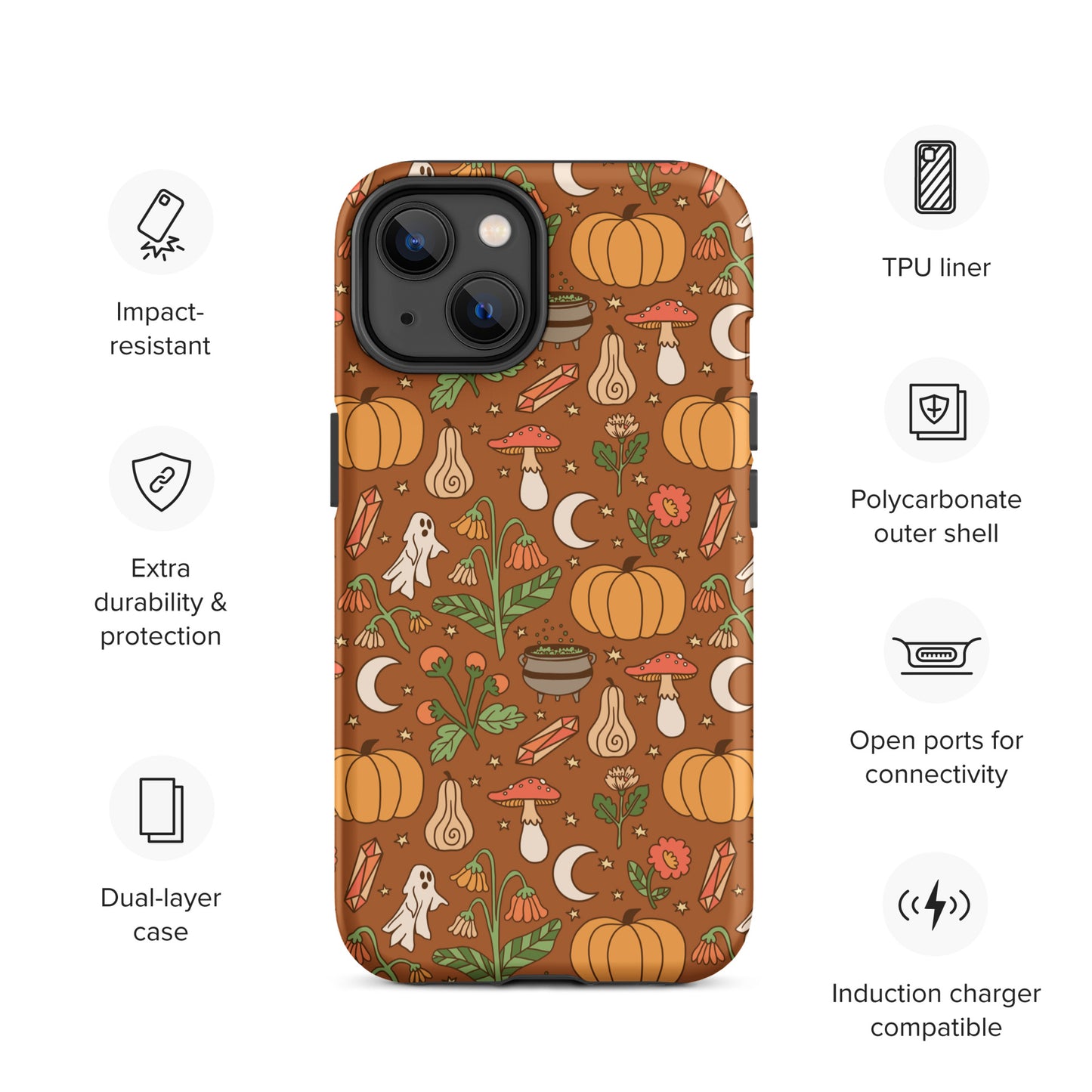 Cozy Fall Ghost and Pumpkin Patch Tough Case for iPhone