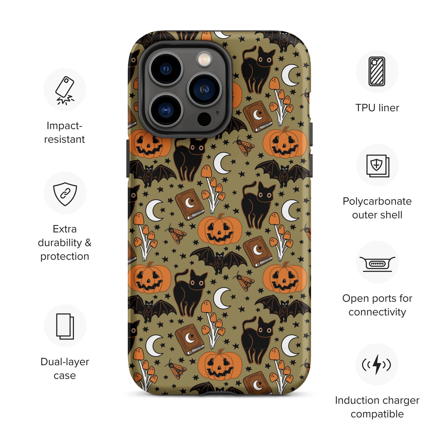 Vintage Halloween Spooky Black Cat and Pumpkin Tough Case for iPhone