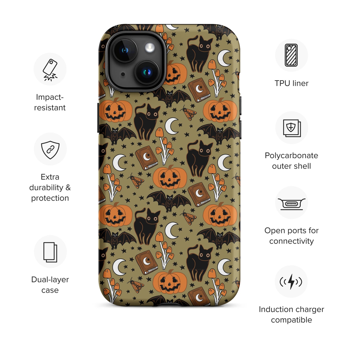 Vintage Halloween Spooky Black Cat and Pumpkin Tough Case for iPhone