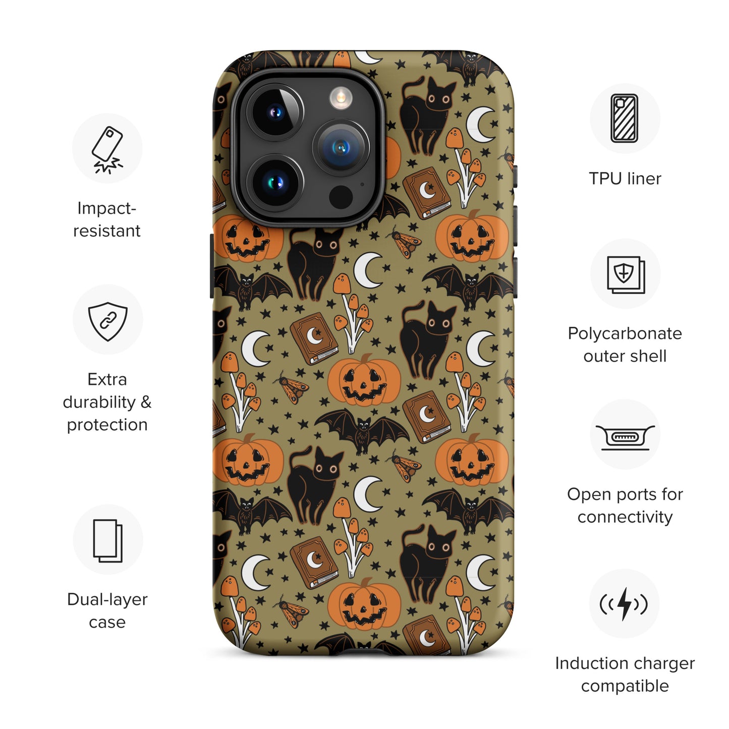 Vintage Halloween Spooky Black Cat and Pumpkin Tough Case for iPhone