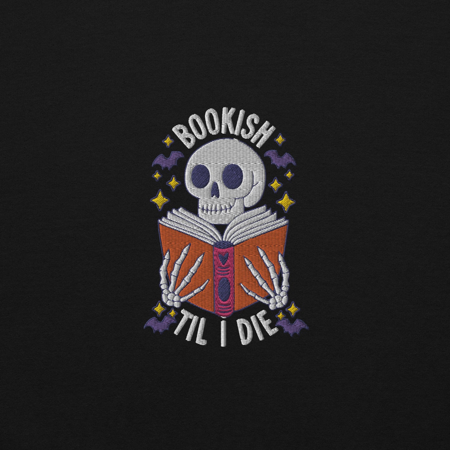 Bookish Till I Die Embroidered Halloween Reader Sweatshirt